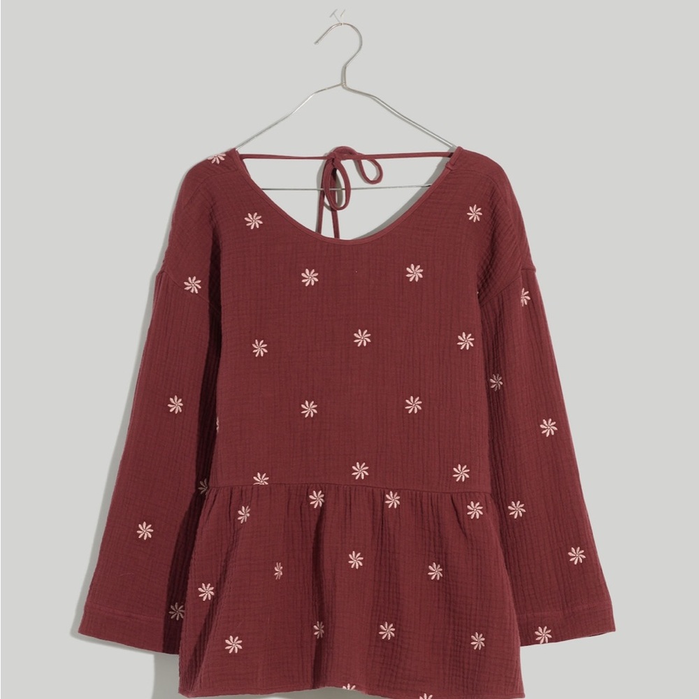NWT Madewell Embroidered Lightspun Peplum Open-Back Top S